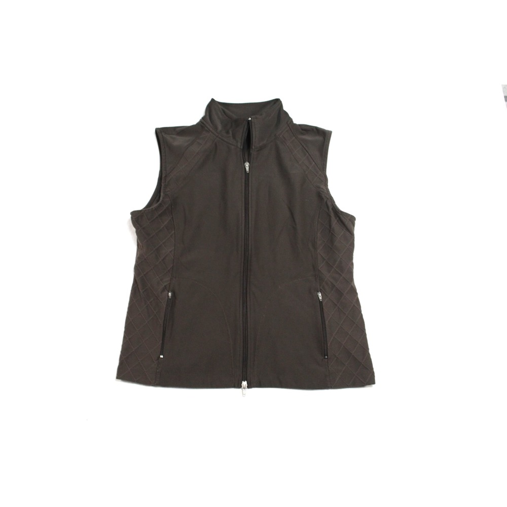 Women Brown Canvas Jacket Sleeveless Vest Full Zip Casual Size Medium